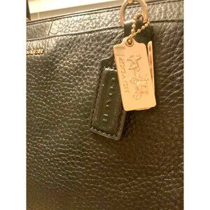 Coach Black Pebbled Leather Satchel With Gold Hardware & Blue Lining